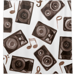 Lautsprecher von Aquarellmusik Sepia Muster Duschvorhang