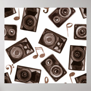 Lautsprecher von Aquarellmusik Sepia Muster Poster