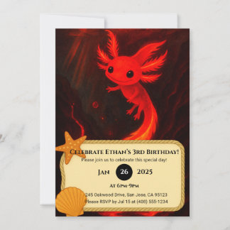 Lava Axolotl in Fiery Abyss Geburtstag Einladung