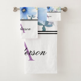 Lava & Blue Floral Monogram Badhandtuch Set
