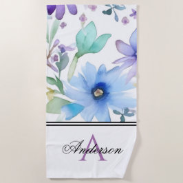 Lava & Blue Floral Monogram Strandtuch