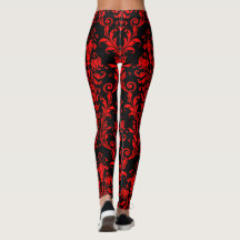 Lava Red auf Black Floral Wirbel Damask