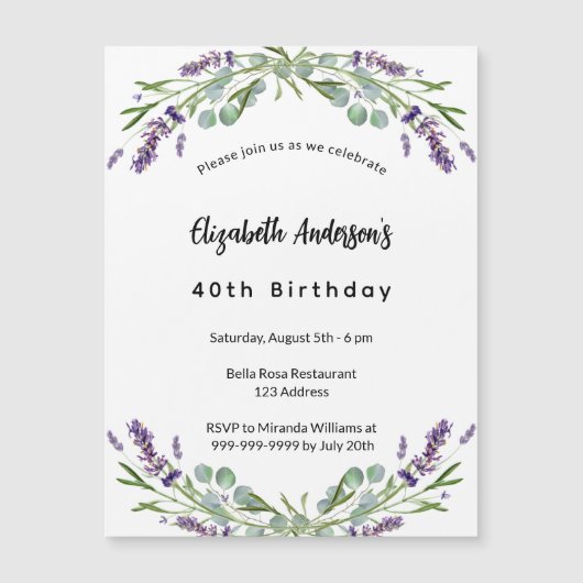 Lavaflorale zum Geburtstag Eukalyptus Magneteinladung (Vorderseite)