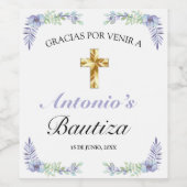 Lavanda Española Floral Baby Boy Bautizo Weinetikett (Einzelnes Label)