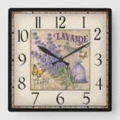 Lavande De Provence Clock Quadratische Wanduhr (Vorderseite)