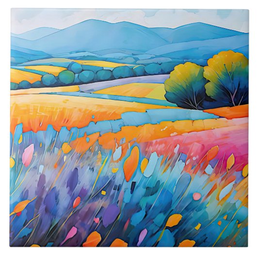 "Lavande Serenité" weite Landschaft Provence Fliese (Vorderseite)