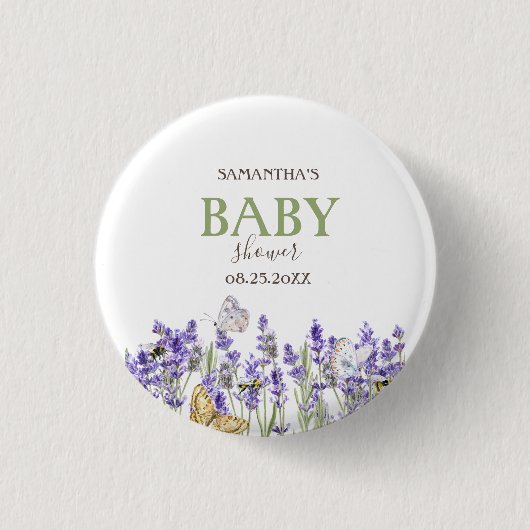 Lavander Butterflies Botanical Baby Shower Button (Vorderseite)