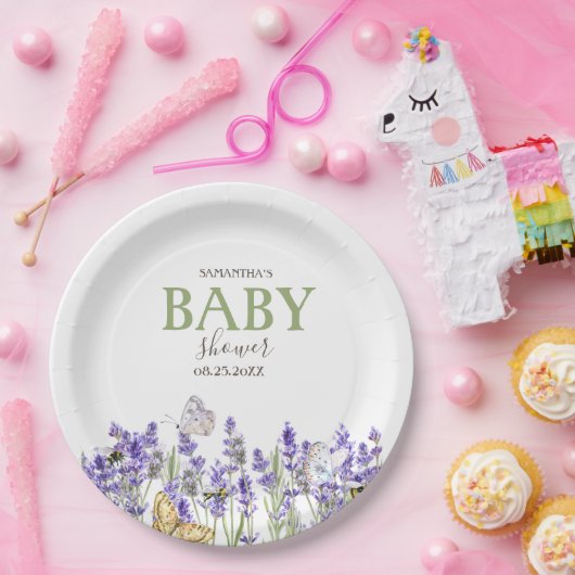Lavander Butterflies Botanical Baby Shower Pappteller (Party)
