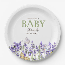 Lavander Butterflies Botanical Baby Shower Pappteller