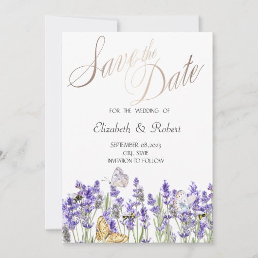 Lavander Butterflies Botanical Save The Date (Vorderseite)