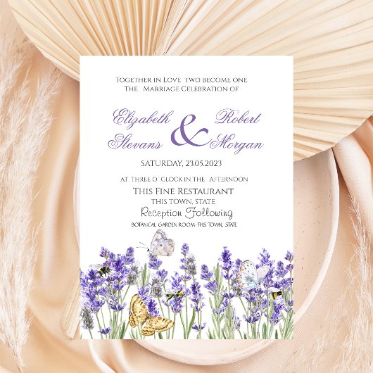 Lavander Butterflies Botanische Hochzeit Einladung