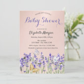Lavander Butterflies Botanische Pink Babydusche Einladung (Stehend Vorderseite)