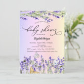 Lavander Butterfly Babydusche Einladung (Stehend Vorderseite)