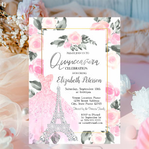 Lavander Dress, Eiffelturm, Blorquinceañera Einladung