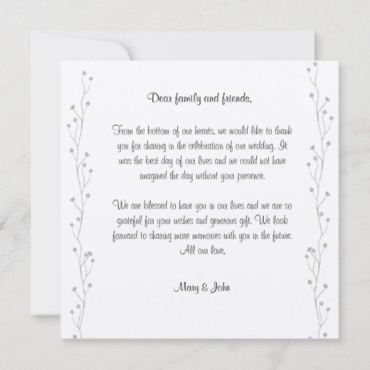 Lavander Floral Script Liebe Heart Wedding (Rückseite)