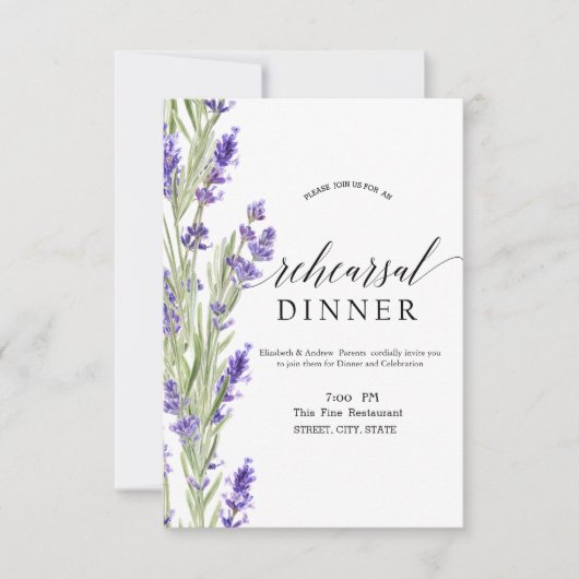 Lavander Greenery Probe Dinner Einladung (Vorderseite)