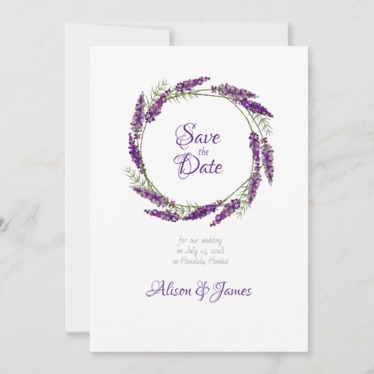 Lavander Kranzhochzeit speichern das Datum Save The Date (Vorderseite)