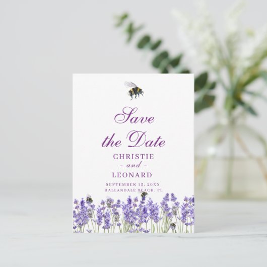 Lavander Lila Simple Save the Date Postkarte (Stehend Vorderseite)