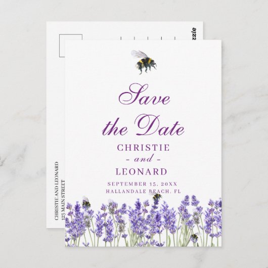 Lavander Lila Simple Save the Date Postkarte (Vorne/Hinten)
