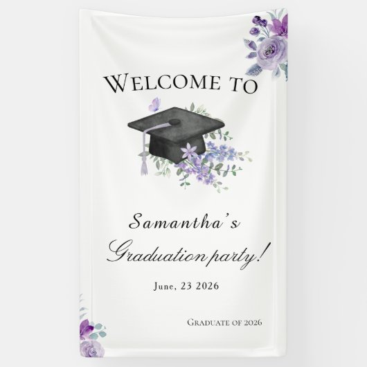 Lavander Purple Floral Graduation welcome banner (Vertikal)