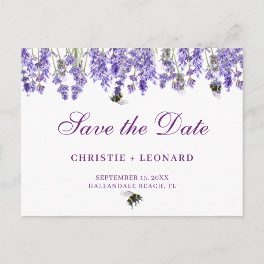 Lavander Simple Elegant Save the Date Postkarte (Vorderseite)