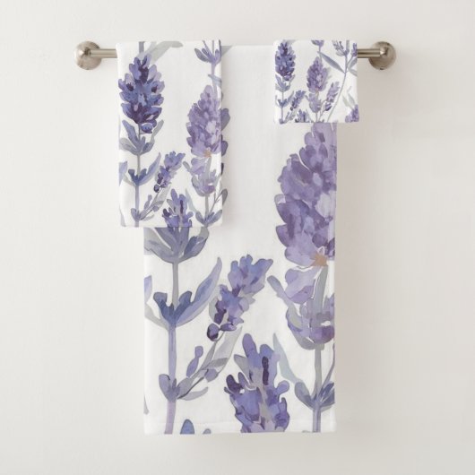 Lavanfelder | Lila Wasserfarben-Blumenmuster Badhandtuch Set (Insitu)