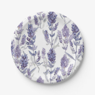 Lavanfelder Lila Wasserfarben-Blumenmuster Pappteller