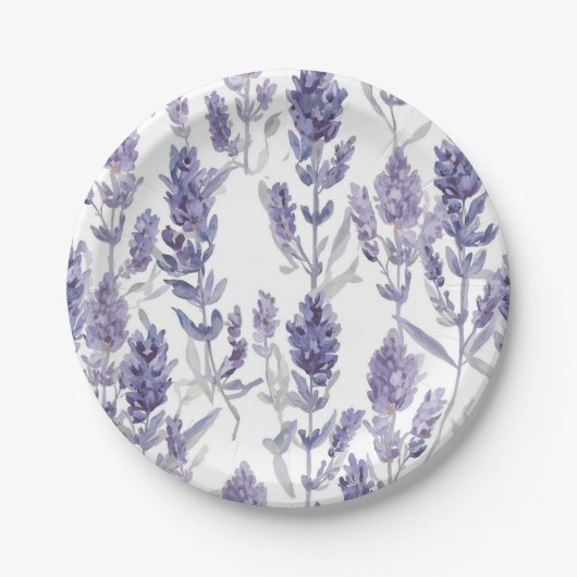 Lavanfelder | Lila Wasserfarben-Blumenmuster Pappteller (Vorderseite)