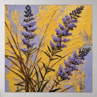 Lavanwildblumen auf goldenem texturierten Hintergr Poster
