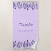 Lavatviolette Blume Monogramm-Initialen Strandtuch (Vorderseite)