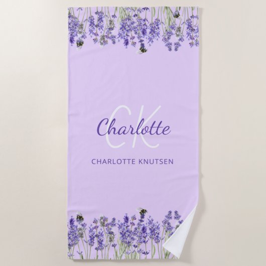 Lavatviolette Blume Monogramm-Initialen Strandtuch (Vorderseite)