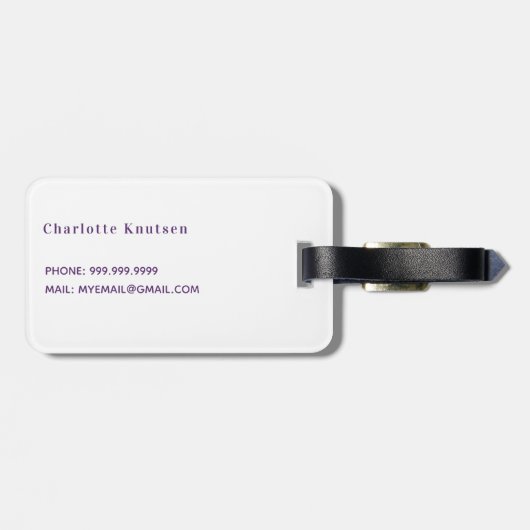 Lavatviolette Blume, Monogramm, weiß Gepäckanhänger (Rückseite horizontal)