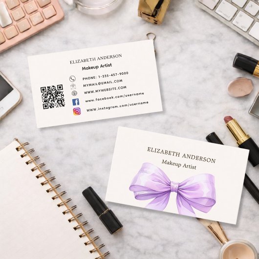 Lavder bow beige creme qr Code Social Media Visitenkarte