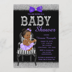 Lavend Lila Black Silver Ethnic Girl Baby Dusche Einladung