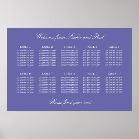 Lavendel 10 Tisch Hochzeitsstühle Chart Poster (Vorne)