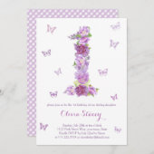 Lavendel 1. Geburtstag Einladung mit Schmetterling (Vorne/Hinten)