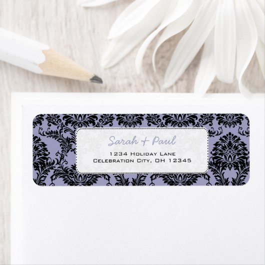 Lavendel 7 Black Vintag Damask Rücksendeadresse (Insitu)