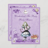 Lavendel-Alice im Wunderland-Tee-Party-Baby-Dusche Einladung (Vorne/Hinten)