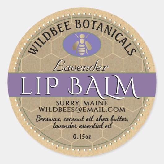 Lavendel an Kraft BeesWachs Lip Balm gepunktete Gr Runder Aufkleber (Vorderseite)