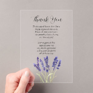 Lavendel Anteilnahme Blumen Beerdigung Danke Acryleinladungen