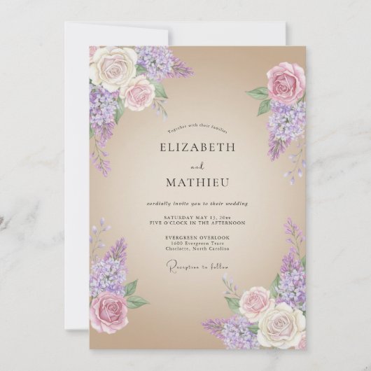 Lavendel Anziehende Rustikale Hochzeit Einladung (Vorderseite)