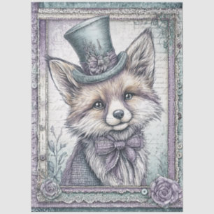 Lavendel & Aquamarin Fantasy Fox mit Hutdekoupage Seidenpapier