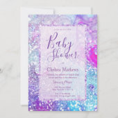 Lavendel aquamariner lila Marmor Glitzer Babydusch Einladung (Vorderseite)