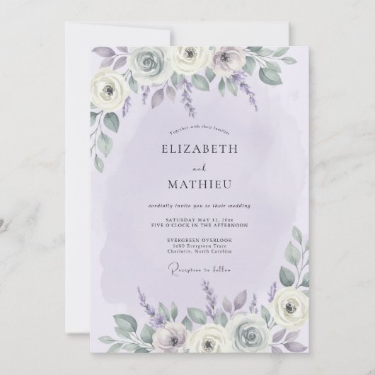 Lavendel-Aquarell-Hochzeit Einladung (Vorderseite)