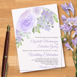Lavendel-Aquarell-Rosen Elegante Bogenhochzeit Acryleinladungen
