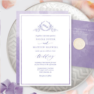 Lavendel, Aquarellfarbenelegante Monogram-Hochzeit Einladung