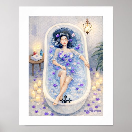 Lavendel-Bad Serenität – Florale Spa-Wasserfarbe Poster (Vorne)