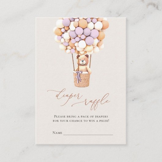 Lavendel Bärenballons Windeln Raffeleintritte Begleitkarte (Vorderseite)