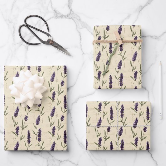 Lavendel Beige Blumen Botanisch Violett Beige  Geschenkpapier Set (Vorderseite)