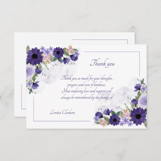 Lavendel Beileid Wasserfarben Floral Danke Karte (Vorne/Hinten)